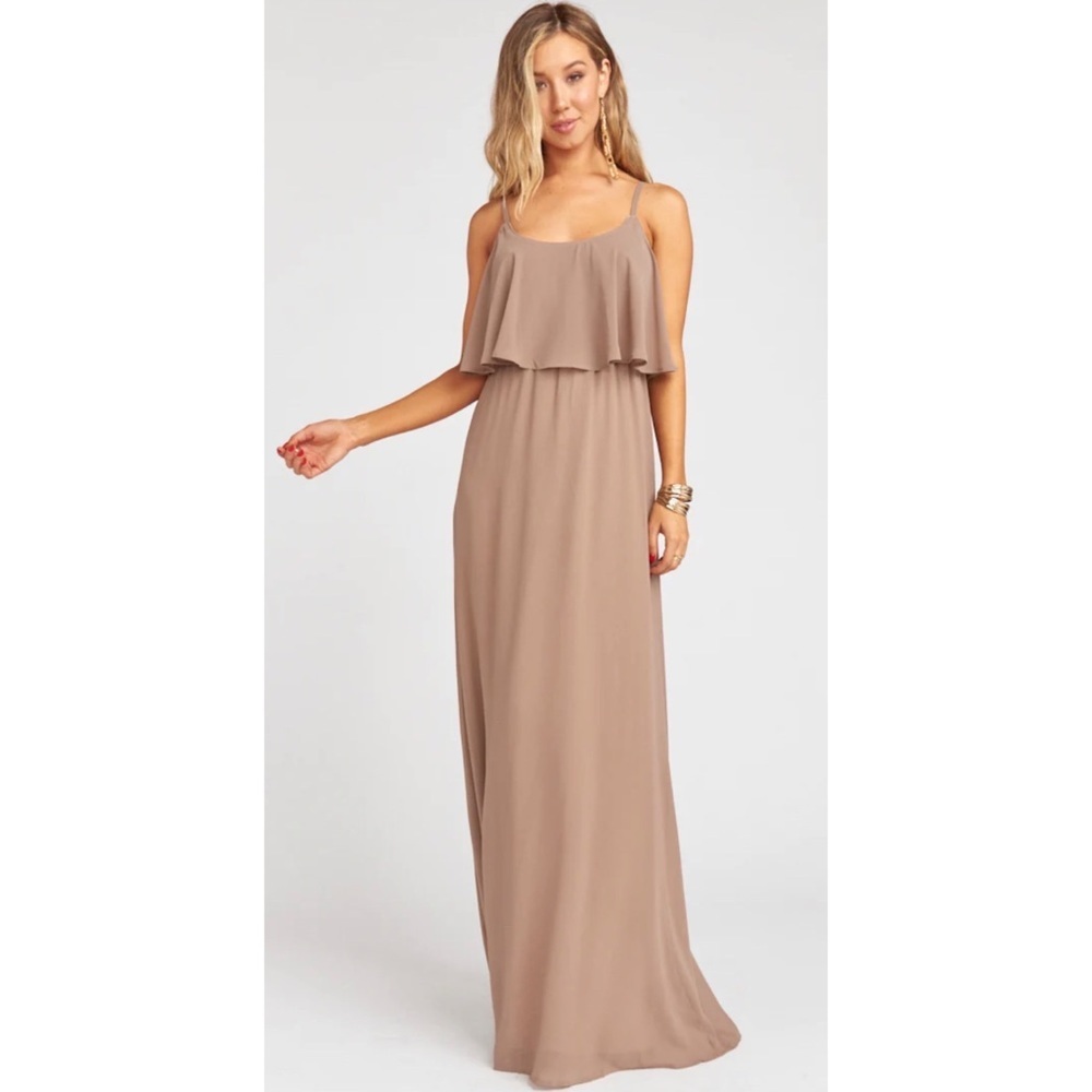 Show Me Your Mumu Caitlin Ruffle Maxi Dress in Dune‎ Chiffon Size XS